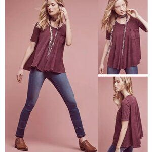 Anthropologie Eri + Ali Waterfall Swing Short Sleeve Top Wine szXS